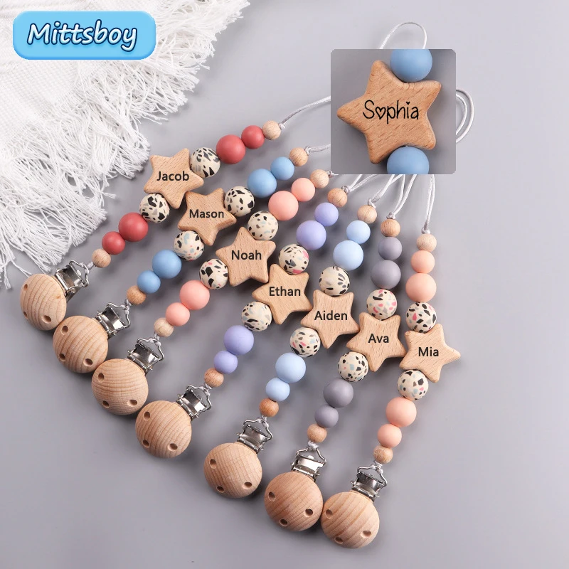 Baby Pacifier Clip - Nuevo nombre personalizado, cadena de chupete
