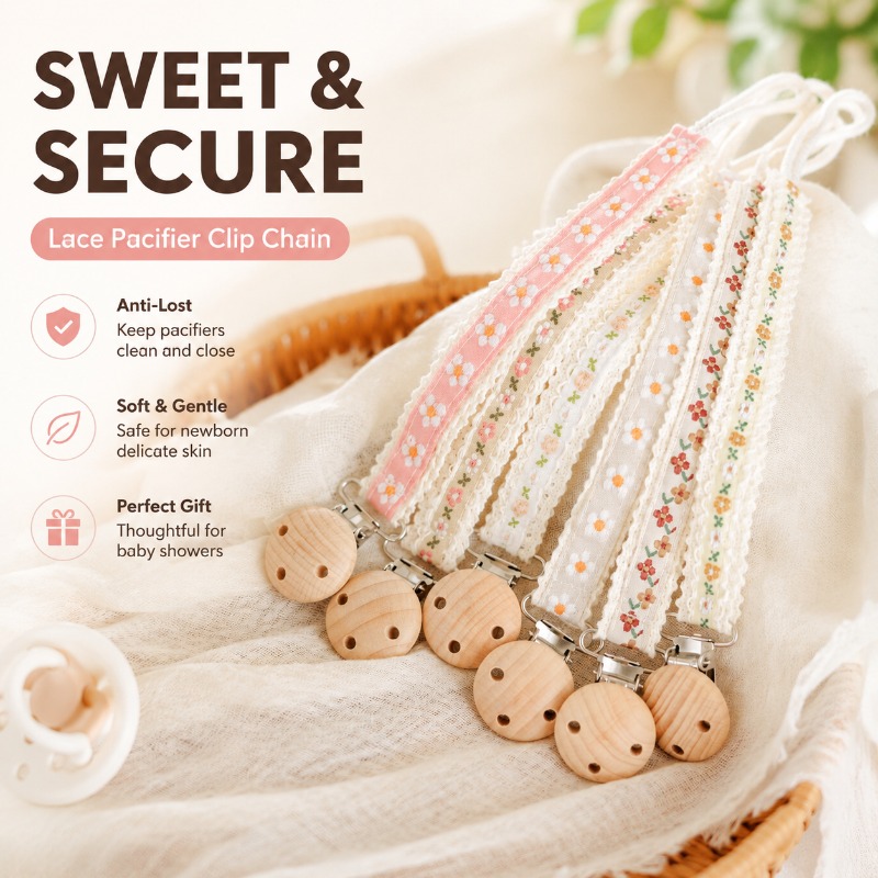 Baby Pacifier Clip - Cadena de Encaje para Chupete, Clip